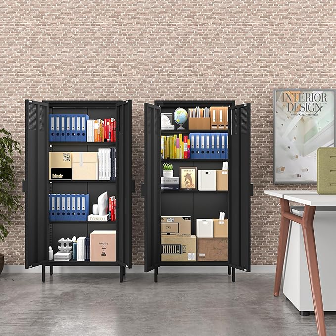 COFaR 4 Tier Black Metal Storage Cabinet, Free Standing - Image 8