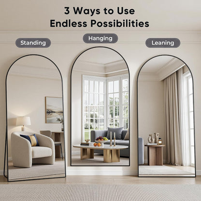 Full Length Mirror, 83"x44" Floor Mirror Freestanding, Oversized Floor Standing Full Body Mirror with Stand for Bedroom, Hanging Mounted for Living Room Cloakroom, Black, Arched