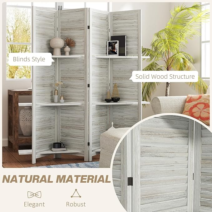 HOMCOM Room Divider, 4 Panel 67" Tall Wood Privacy Screen - Image 5