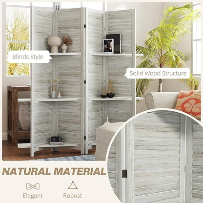 HOMCOM Room Divider, 4 Panel 67" Tall Wood Privacy Screen - Image 5