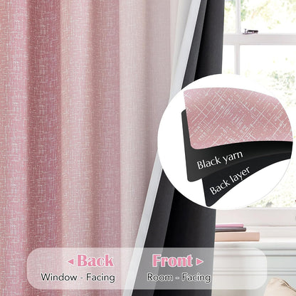 Pink White Ombre 100% Blackout Curtains Bedroom 52x63 2 Panels | Gradient Patterned Room Darkening Drapes for Girls Nursery Living Room 63 Inch Long Thermal Insulated Soundproof Rod Pocket