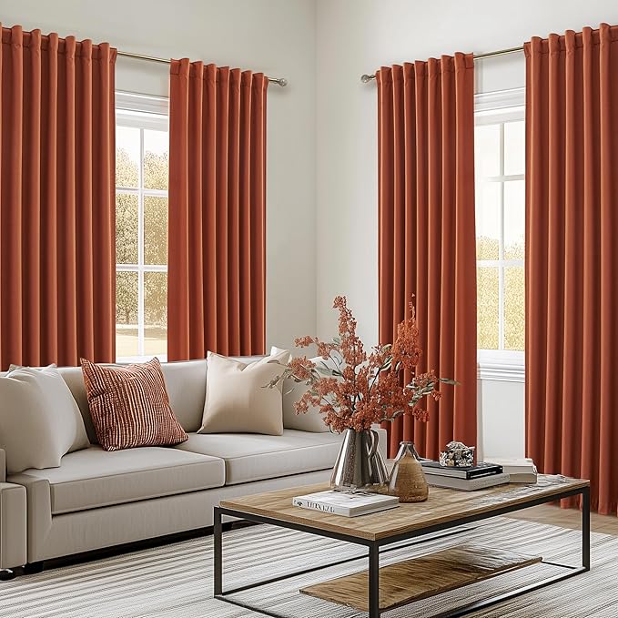 Fall Burnt Orange Kitchen Curtains 54 Inch Length 2 Panels Set, Pleated Linen - Image 6