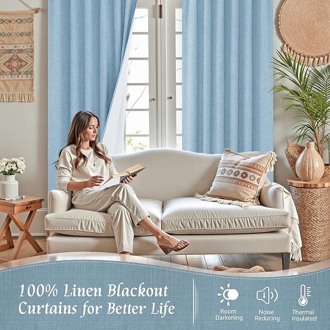 LAMIT Linen Full Blackout Window Curtains - Image 2