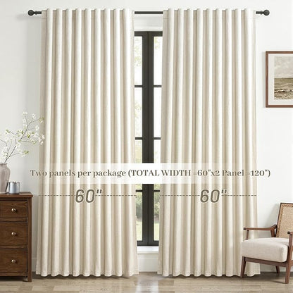 Warm Cream Blackout Curtains 60 Inches Extra Wide Linen 90 Inch Length - Image 8