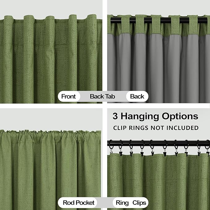 KOUFALL 92 Inch Blackout Curtains, Boho Olive Green Pleated Curtains - Image 4