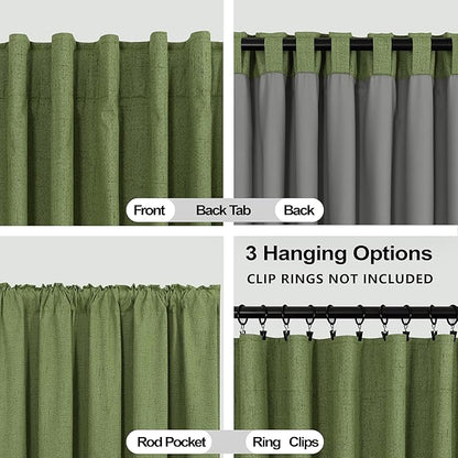 KOUFALL 92 Inch Blackout Curtains, Boho Olive Green Pleated Curtains - Image 4