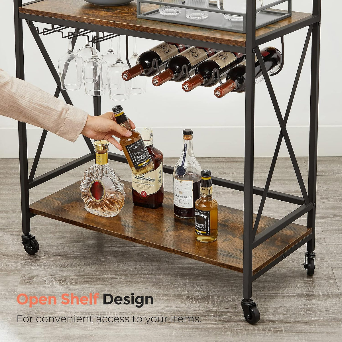 VASAGLE Bar Cart, Serving Cart with Casters, 31.5 x 15 x 35.4 Inches