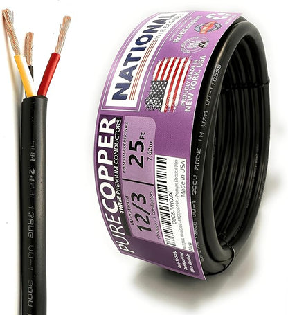 NATIONAL Wire & Cable – 12 AWG 3-Conductor Premium Copper Wire, 25 ft, Stranded by NATIONALWireCable