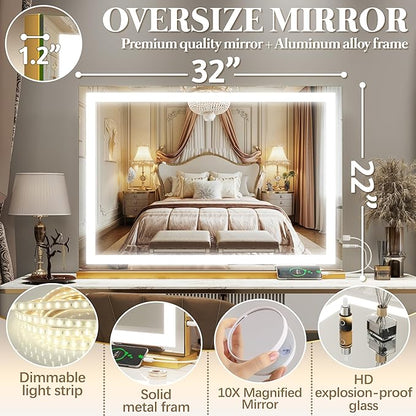 FENNIO Vanity Mirror with Lights 32"x22", Lighted Makeup Mirror, Large Vanity - Image 6
