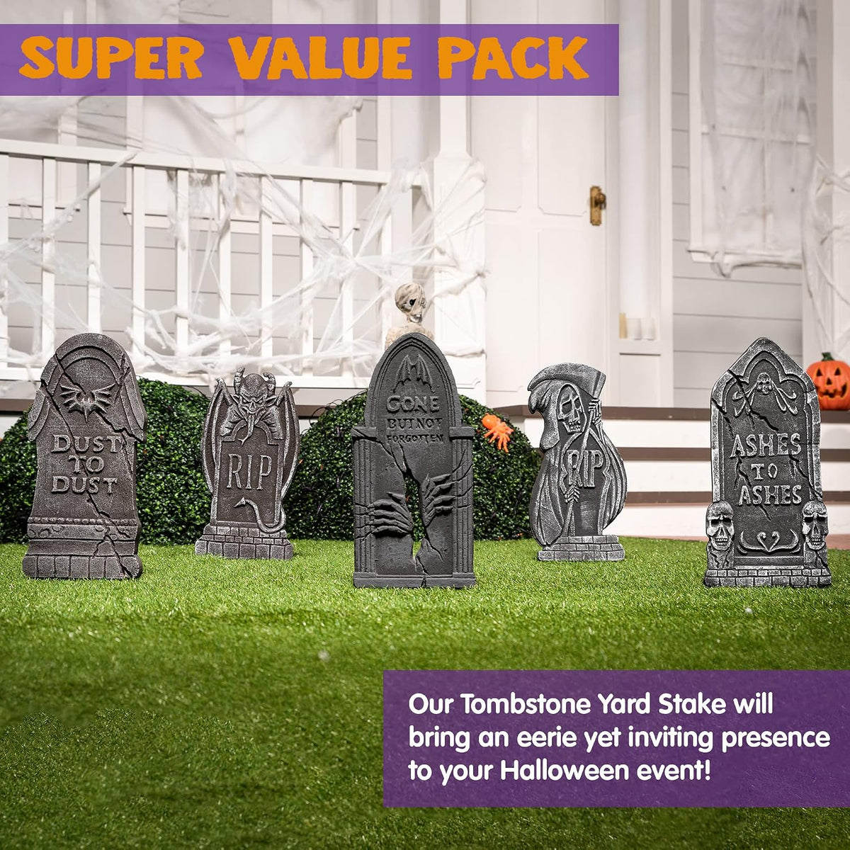 JOYIN 17” Halloween Tombstones For Graves Decorations Outdoor (5 Pack), Foam ...