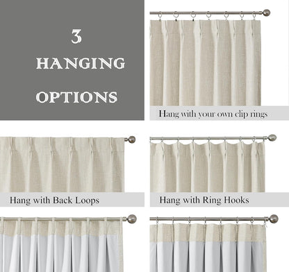 Central Park Sand Pinch Pleat Blackout Curtain Panel with Hooks, 40"x102"x2 | with Full Blackout Liner, Linen Textured, Energy Efficient, Noise Reducing, Window Treatment Drape, Living Room Bedroom
