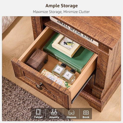 Farmhouse Nightstand with Charging Station, Wooden Sofa Table w/Roman Column - Image 9