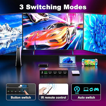 HDMI Switch 3 in 1 Out 4K@60Hz, 3Ports HDMI Switcher Splitter Selector - Image 3