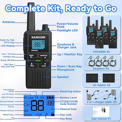 FRS Walkie Talkies Long Range for Adults, Rechargeable FWCN30A Radios - Image 9