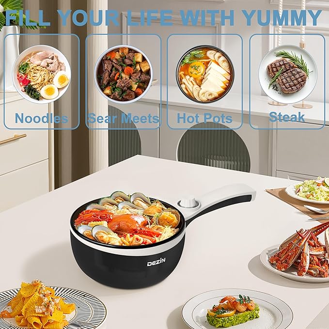 Dezin Hot Pot Electric Upgraded, Non-Stick Sauté Pan, Rapid Noodles Electric Pot - Image 6