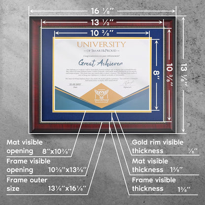 Wooden College Diploma Frame 8.5 x 11 with Mat (Blue /w Golden Rim) — Real Wood, Real Glass — Gift-Ready Packed Graduation Gift — Certificate Holder — Document Frame For Bachelors and Masters Degree