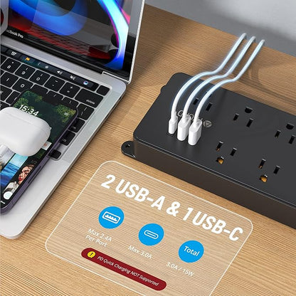 TROND Surge Protector Power Strip, Flat Plug 15ft Long Extension Cord, 7 - Image 3