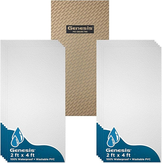 Genesis 2ft x 4ft Stucco Pro White Ceiling Tiles by Genesis