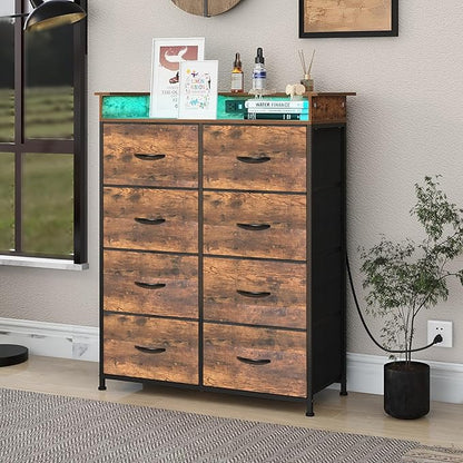 Tall Dresser for Bedroom with Charge Station 8 Drawers Dresser with LED Lights - Image 6