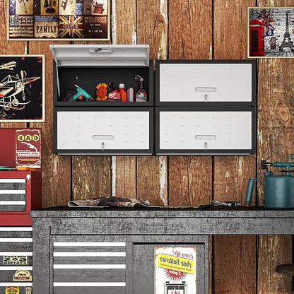 Garage Wall Cabinet with Flip-Up Door, Lockable Metal Storage Cabinet Wall - Image 4