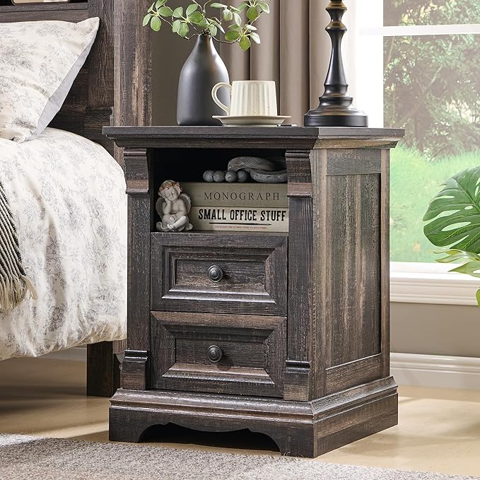 T4TREAM Farmhouse Nightstand Set of 2, Wood End Table w/Roman Column, Bedside - Image 2