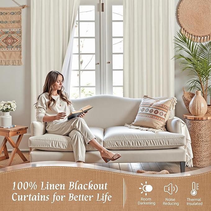 LAMIT Short Linen Blackout Curtains 30 Inches - Image 2