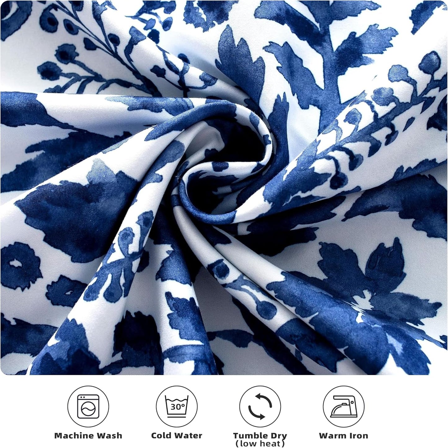 DriftAway Julia Watercolor Blooming Flower Floral Tie Up Curtain Thermal Insulated Blackout Window Adjustable Balloon Curtain Shade for Small Window Rod Pocket Single 31 Inch by 47 Inch Navy