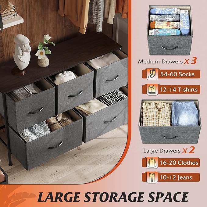 WLIVE Dresser for Bedroom with 5 Drawers, Long Storage Tower Organizer Unit - Image 5