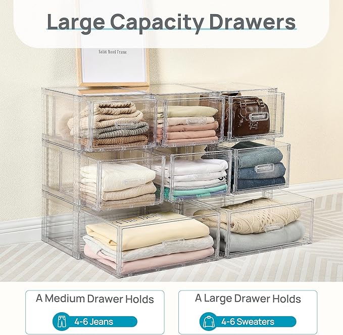 Vtopmart 9 Pack 18QT Clear Stackable Storage Drawers, Easily Assemble Closet - Image 9