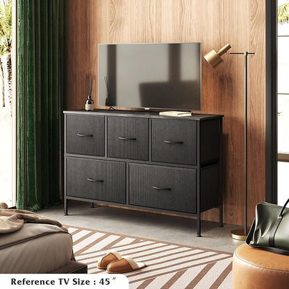 WLIVE Dresser for Bedroom with 5 Drawers, Long Fabric Dresser, Chest of Drawers - Image 2