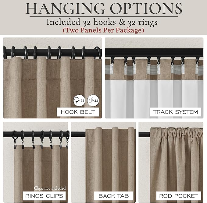 RustBrown Black Out 96 Inch Long Boho Curtains 2 Panel Set, Farmhouse Curtains - Image 3