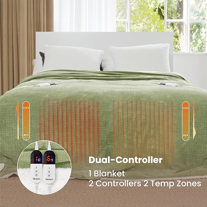 Heated Blanket Electric Blanket King Waffle, 90x100 Inches Dual Controllers - Image 3