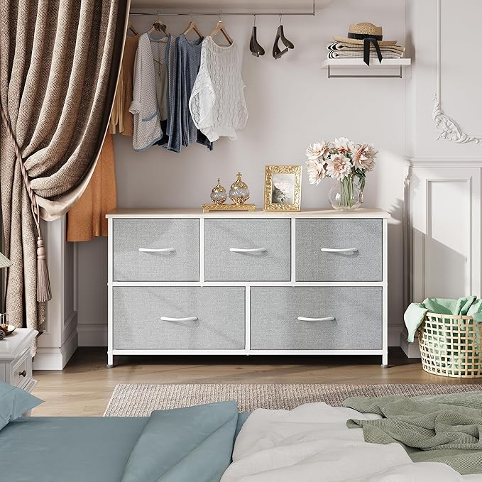 WLIVE Dresser for Bedroom with 5 Drawers, Wide Chest of Drawers, Fabric Dresser - Image 4
