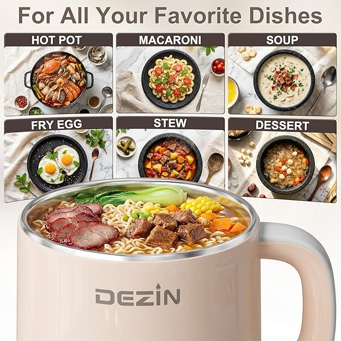 Dezin Hot Pot Electric with Steamer, Rapid Noodles Cooker, Stainless Steel - Image 6