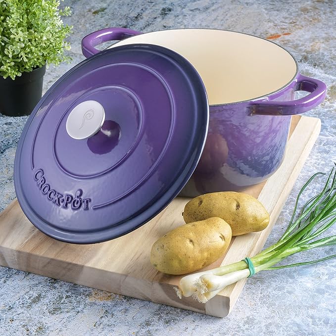 Crock-Pot Artisan 7-Quart Round Enameled Cast Iron Dutch Oven – Lavender Purple - Image 5
