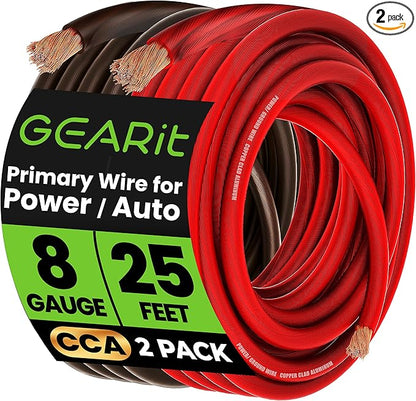 GEARit 8 Gauge Wire, for Automotive Power/Ground, Battery Cable, Car Audio by GEARit