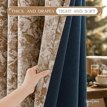 Beauoop Brown Floral Jacquard Blackout Curtains 96 Inches Long 2 Panels - Image 6