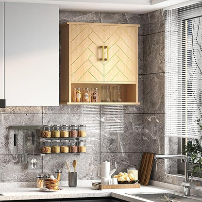 Natural Chevron Pattern Bathroom Wall Mount Cabinet, Over The Toilet Storage - Image 8