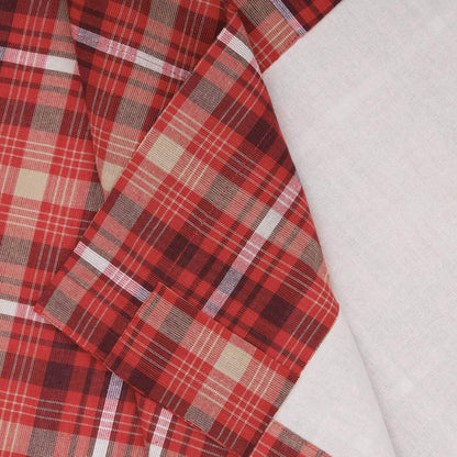 VHC Brands Rustic Red Plaid Braxton Scalloped Curtain for Kitchen & Dining Room Valance 16x72
