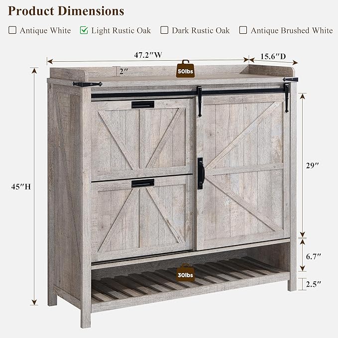OKD Shoe Storage Cabinet with 2 Flip Drawers & Sliding Door, Farmhouse Entryway - Image 2