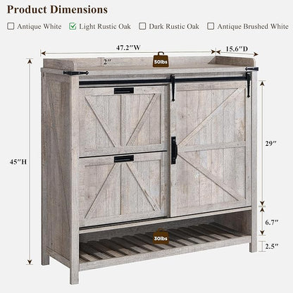 OKD Shoe Storage Cabinet with 2 Flip Drawers & Sliding Door, Farmhouse Entryway - Image 2