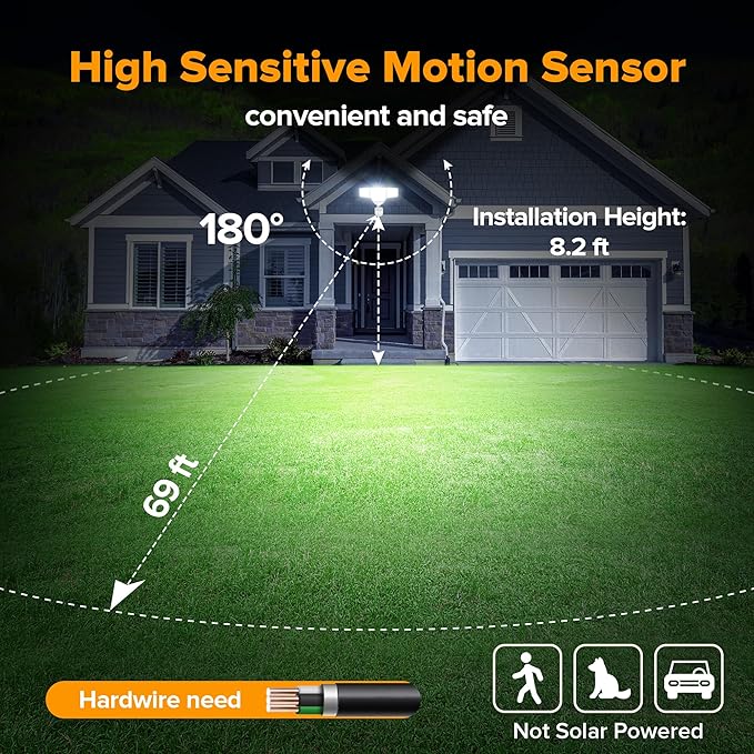 LUTEC 80W 9000LM LED Security Light Hardwire Motion Sensor Outdoor Lights - Image 3