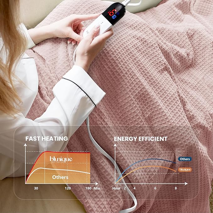 Heated Blanket Electric Blanket Twin Waffle, 62x84 Inches Sherpa Fleece Fast - Image 4