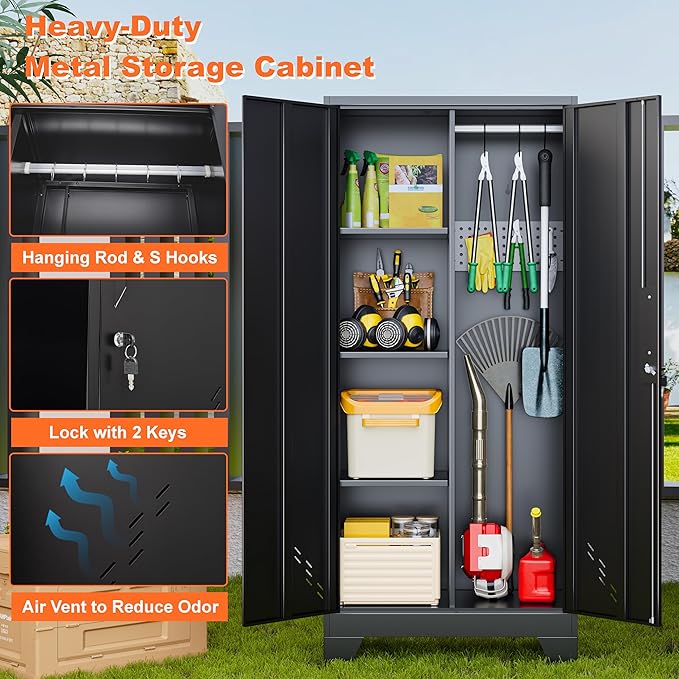 Storage Cabinet 61" H, Metal Outdoor Sheds - Image 5
