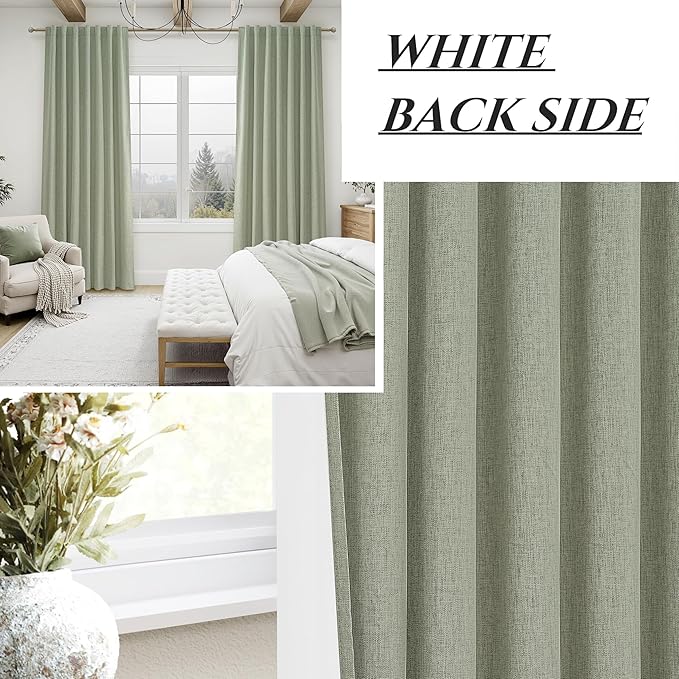 Sage Green Blackout Linen Curtains 90 Inches Long - Image 7
