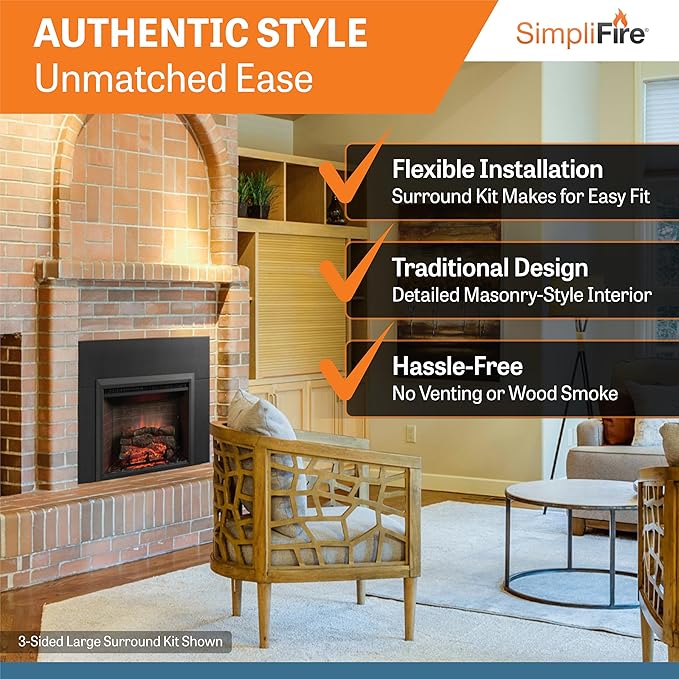 SimpliFire Electric Fireplace Insert, 32-Inch Black Traditional Fire Place - Image 3
