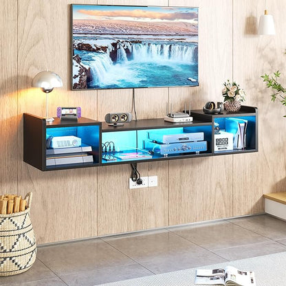 55.1"W Floating TV Stand with LED Lights & Power Outlets - Image 6