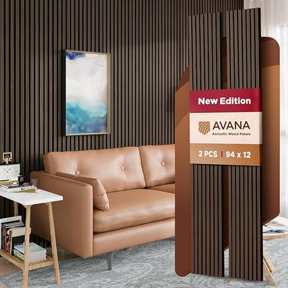 Avana Acoustic Wood Wall Panels – 94.4 x 12.6 Inch Dark Walnut Acoustic Panels by AvanaHome