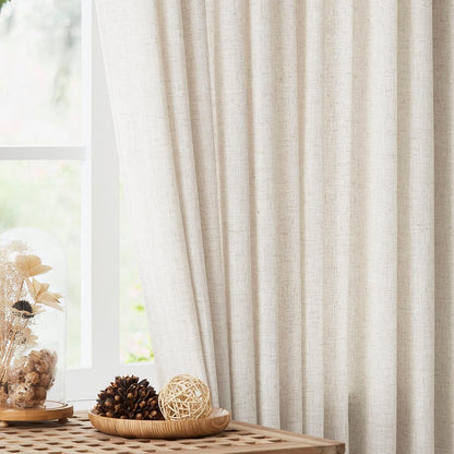 Vision Home Natural Pinch Pleated Semi Sheer Curtains Textured Linen Blended Light Filtering Window Curtains 108 inch for Living Room Bedroom Pinch Pleat Drapes with Hooks 2 Panels 9ft 42" Wx108 L