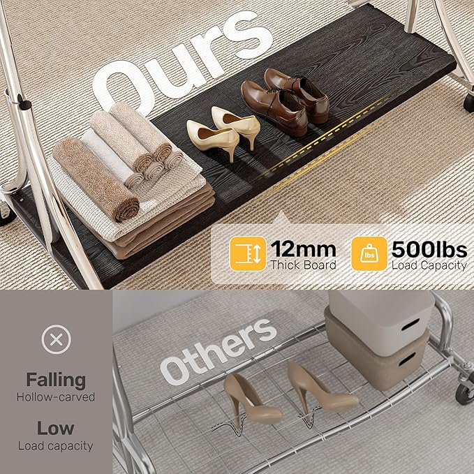HOKEEPER Clothes Rack with Wood Shelves Height Adjustable Clothing Rack with - Image 5
